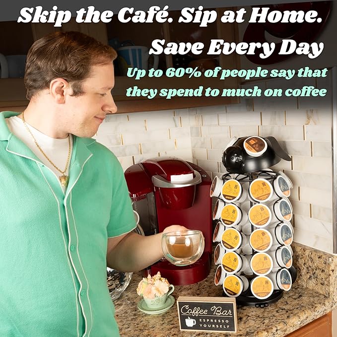 Made Easy Kit Carousel Coffee Pod Holder - Compatible with Keurig K-Pods K-Cups - Countertop 360 Spin Rack Storage Organizer - Revolving Base - Capsule Café Station Bar (Dog Black, Small)