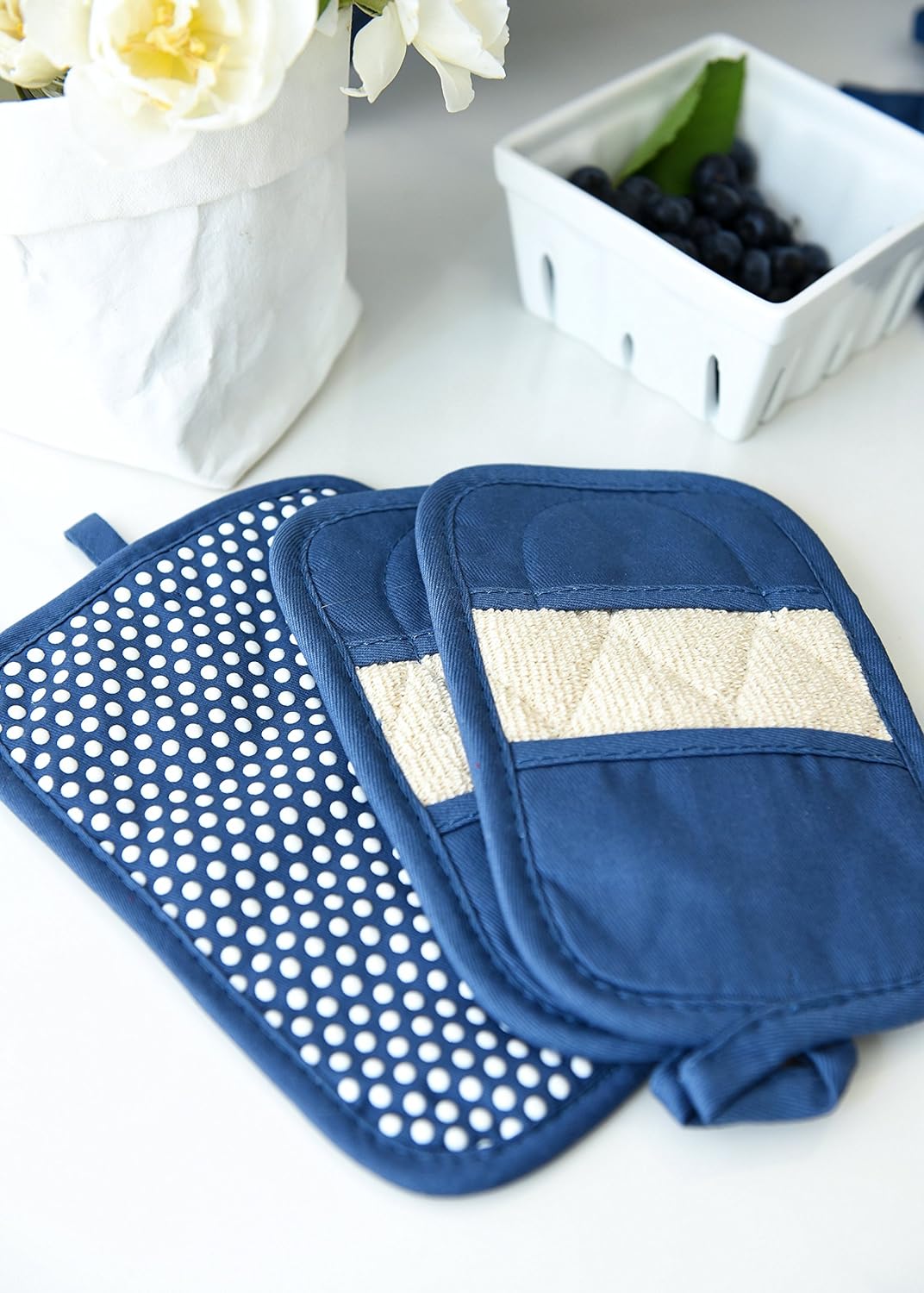 Ritz Premium Pot Holders & Heating Pads (4-Pack), 8.5" x 5.5", Heat Resistant, 100% Cotton Terry-Looped Pocket, for Kitchen and Barbeque, Federal Blue