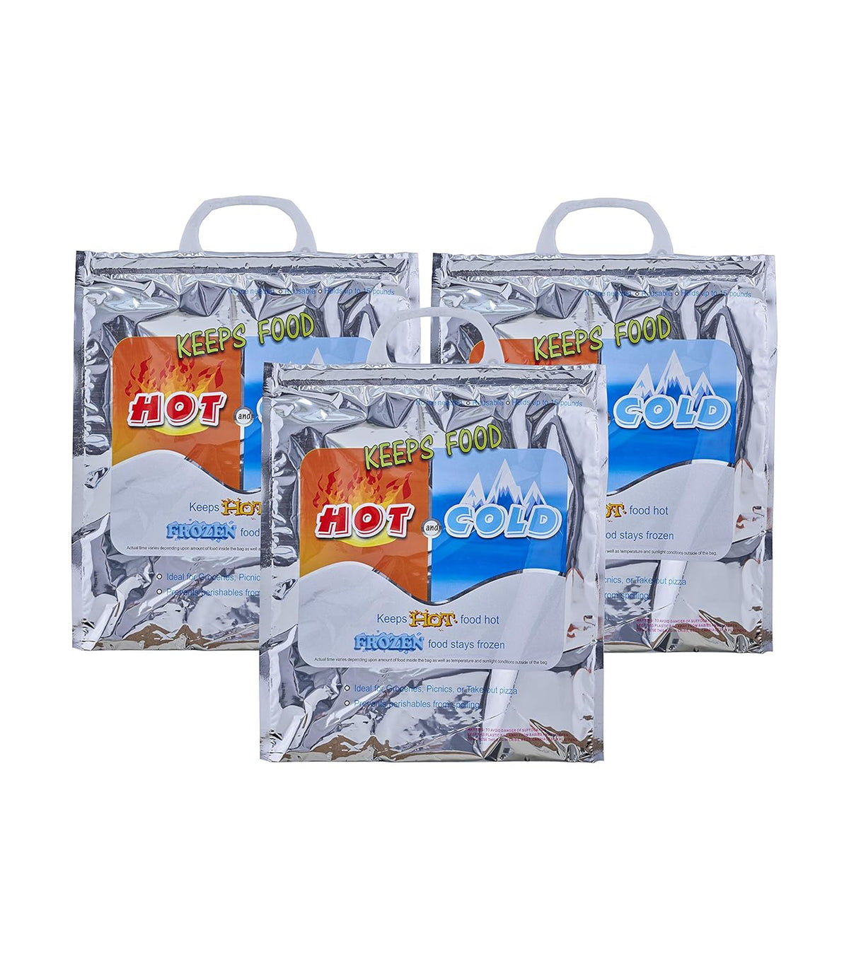 Superio Hot and Cold Insulated Bags for Food Delivery, Grocery Shopping Bags, Food Storage for Hot and Frozen Food for Travel, Disposable Cooler Bag, Reinforced Thermal Lunch Bag (3, 12"x13.5")