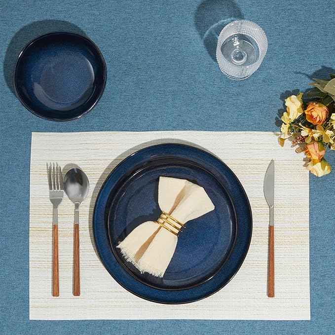 Ceramic Dinnerware Sets, Microwave Safe Plates and Bowls Sets, Kitchen Dishes Set for 4, Unbreakable & Dishwasher Safe Tableware, Everyday Use, Starry Blue