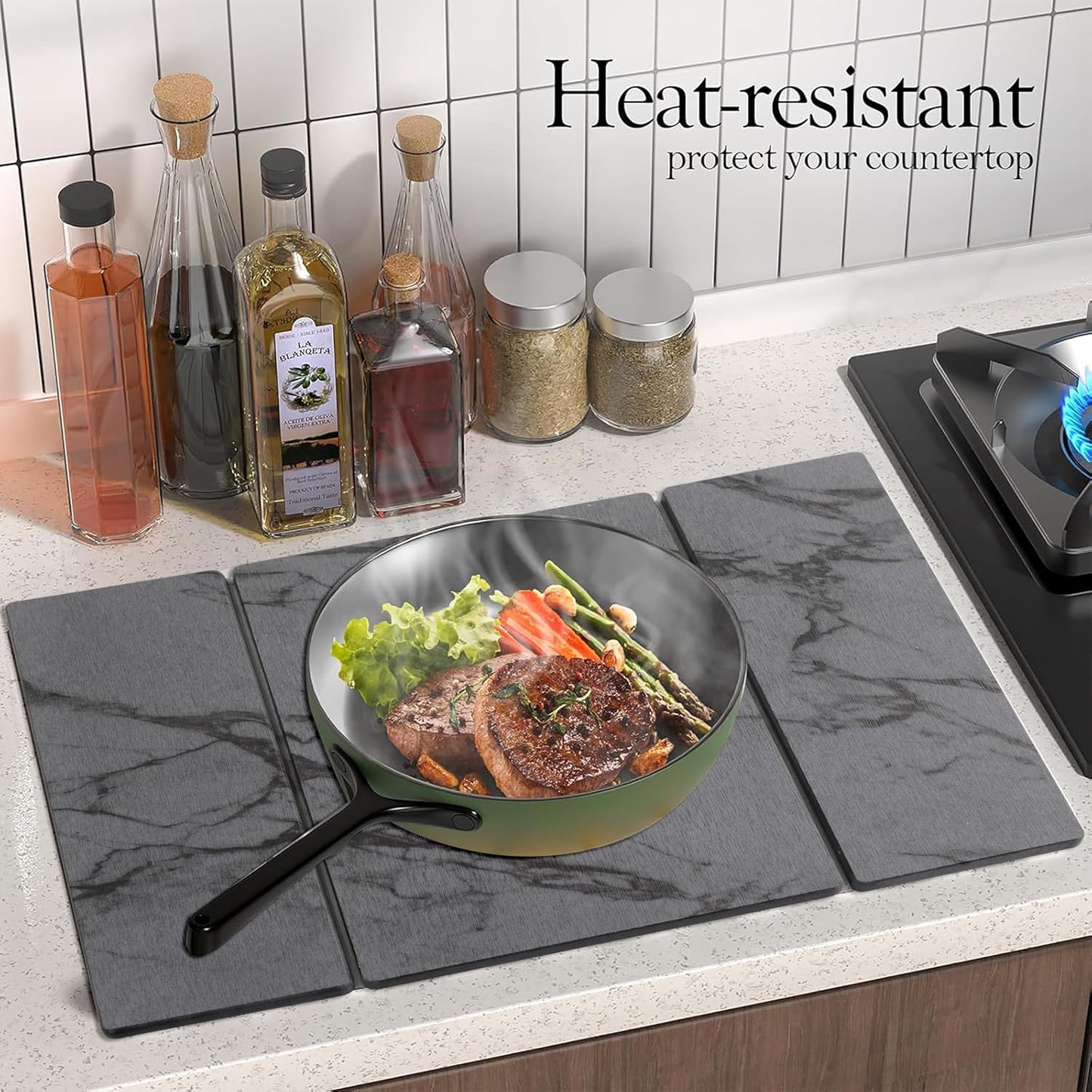 Quick Dry Collapsible Dish Drying Mat, Eco-Friendly Absorbent Diatomaceous Earth Mats for Dishes Bottles Cups 20"×16"Large Stone Dish Drying Mats for Kitchen Counter (Gray, 20"（L）×16"（W）)