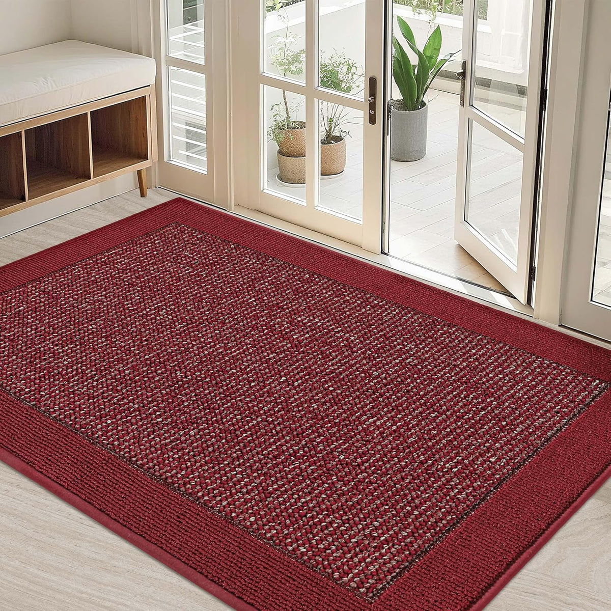 BEQHAUSE Indoor Door Mat 32" x 48", Dirt Trapper Door Mats Non-Slip Entryway Rugs Washable, Resist Dirt Absorbent Welcome Mat, Low Profile Floor Mats for Front Back Door and Entryway, Red