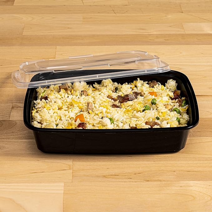 TIYA Food Containers - 24 oz Bulk 150 Pack with Lids - Rectangular Plastic To-Go Containers - Reusable, Microwavable, Dishwasher Safe - Leak-Proof for Meal Prep - BPA-Free