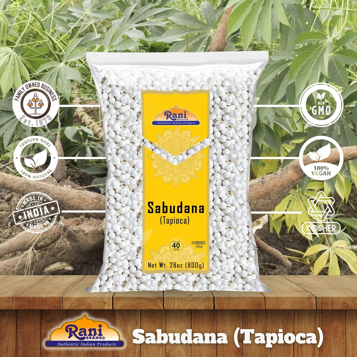 Rani Sabudana (Tapioca/Sago) Pearls 28oz (800g) ~ All Natural | Vegan | No Colors | NON-GMO | Indian Origin