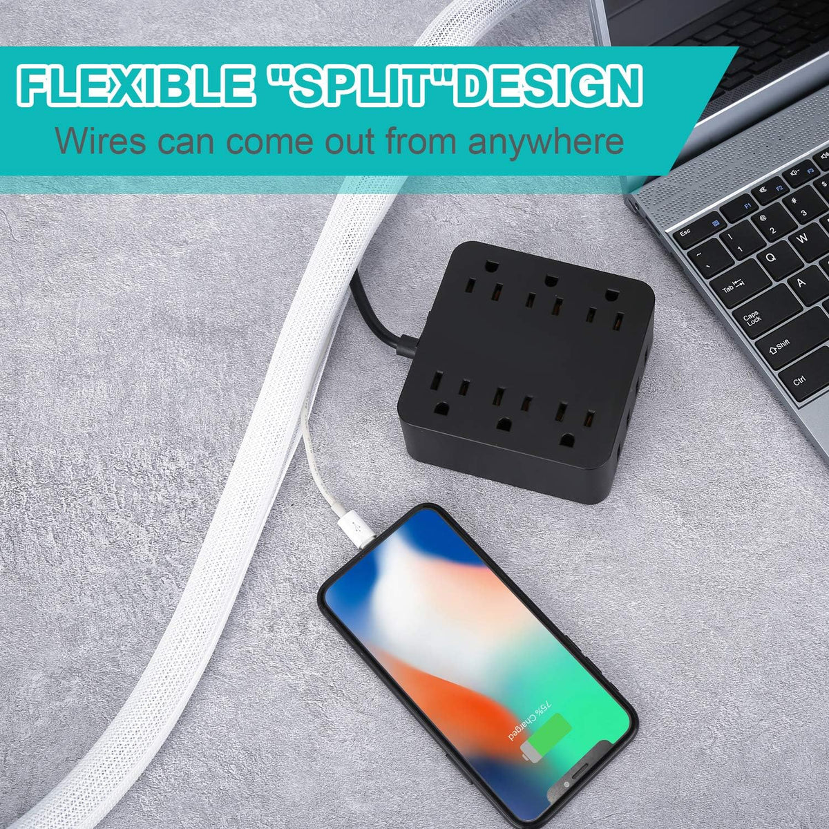 6.6ft - 2/3 inch White Cable Sleeve, Cable Organizer for Desk PC TV Computer, Wire Protector Cable Wrap Cover, Cord Management for Home Office