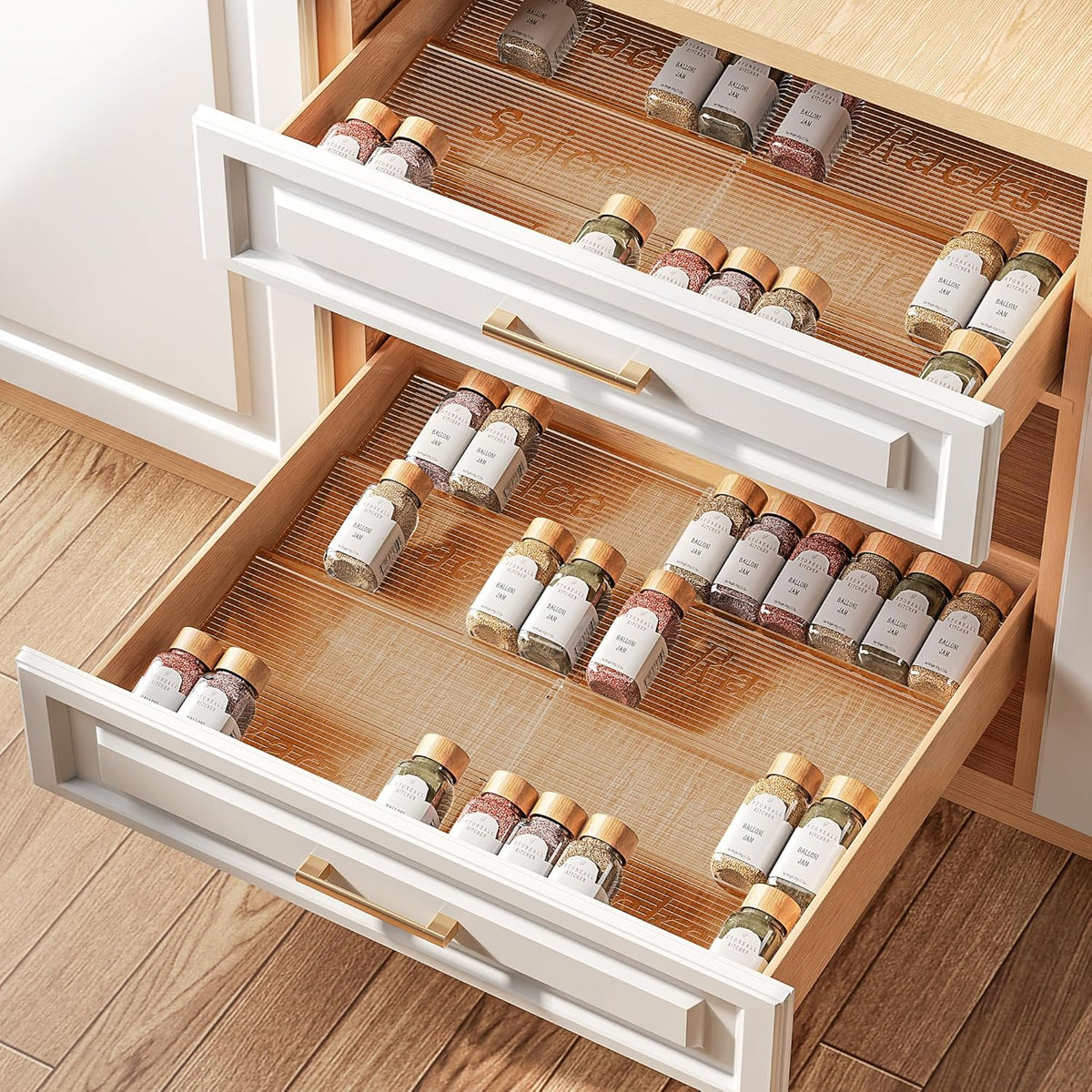 8 Packs Spice Drawer Organizer, 2-Tier Acrylic Drawer Seasoning Organizer, Expandable From 11'' to 22'' Kitchen Spice Rack Organizers and Storage for Drawer (Jars not included), Amber