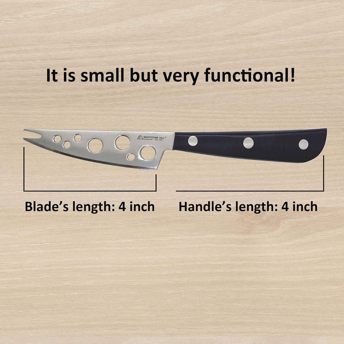 Cheese Knife, MATTSTONE HILL 4 inches All Purpose Cheese Knife - Soft & Semi Hard Cheese Knives, Premium Stainless Steel, Triple Rivet Handle