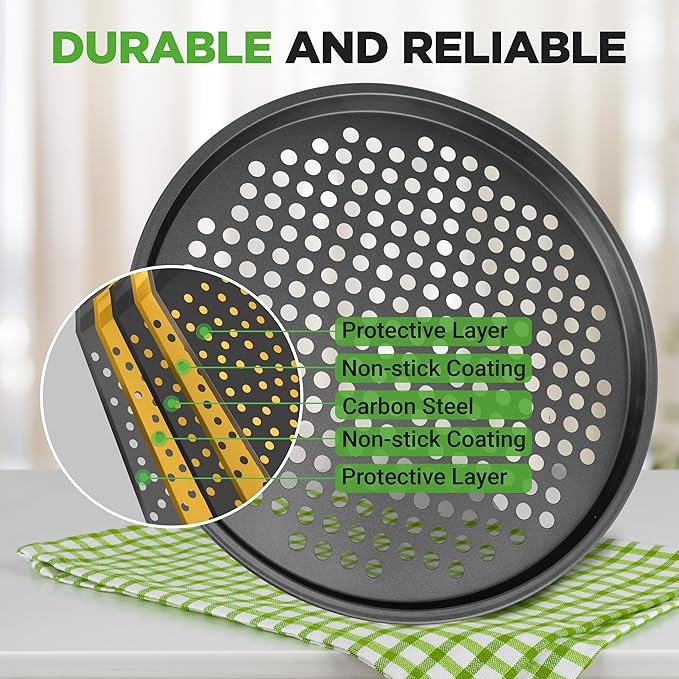 NutriChef 12.8 Inch Nonstick Pizza Pan for Oven - Carbon Steel Pizza Baking Tray with Airflow Holes - Premium Bakeware for Fresh & Frozen Pizza, Dishwasher Safe - Gray