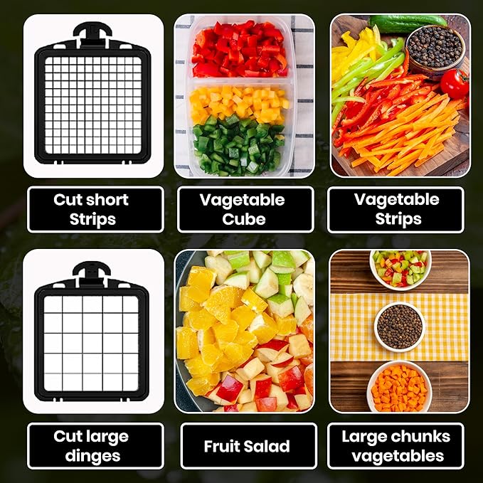Compact Premium Vegetable Chopper, Mandoline Slicer, Veggie Chopper Food Chopper Container, Vegetable Cutter, Onion Salad Vegetable Chopper, Fruit Slicer, Shredding (White & Black)