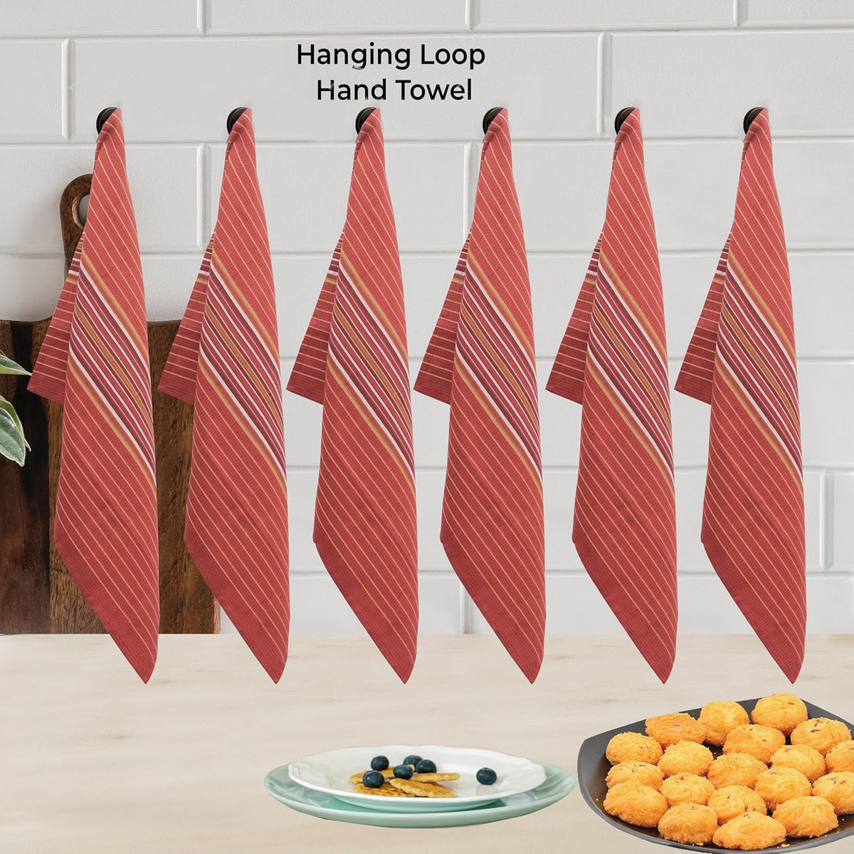 Urban Villa Fall Kitchen Towels 100% Cotton Highly Absorbent Dish Towels Rust Color Set of 6 Size-20"X30" Waffle Salsa Stripes Thanks Giving Dish Cloths & Dish Towels with Hanging Loop Tea Towels
