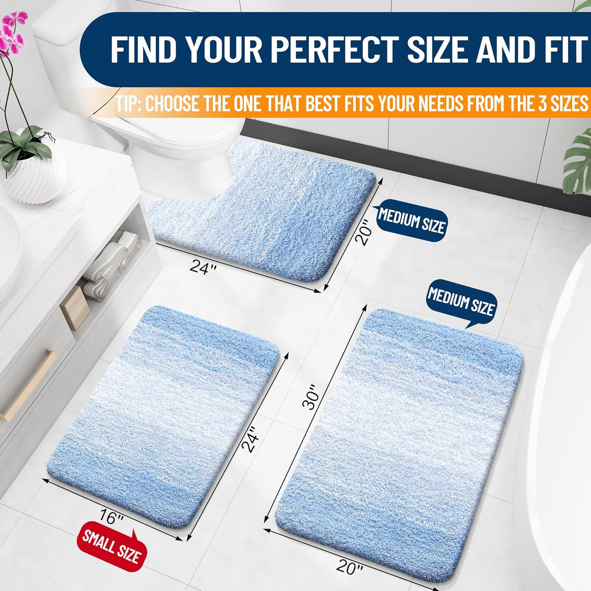 OLANLY Bathroom Rugs Mat 30x20, Extra Soft Absorbent Microfiber Bath Rugs, Rubber Backing, Quick Dry, Machine Washable Bath Mats for Bathroom Floor, Tub and Shower, Home Decor Accessories, Light Blue