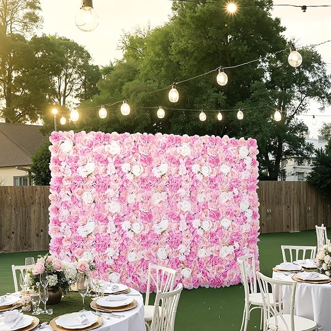 VEVOR 3D Flower Wall Panel, Artificial Floral Wall Background Mesh Backing Mat,Seamless Design&Easy Installation for Wedding Valentines Day Home Baby Party Backdrop Decor,Pink