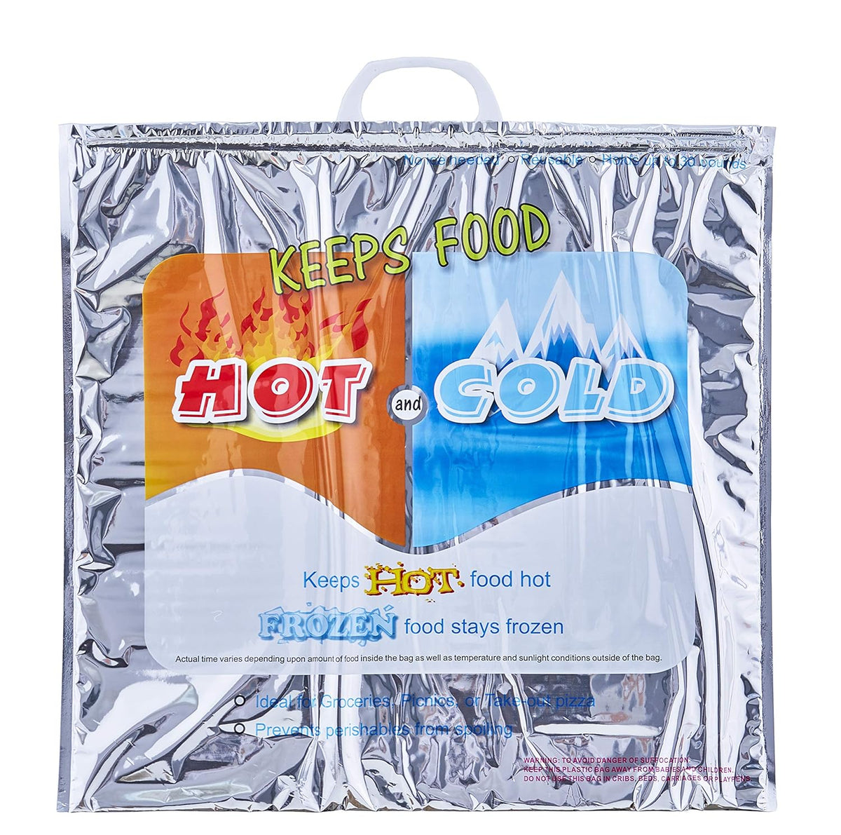 Superio Hot and Cold Insulated Bags for Food Delivery, Grocery Shopping Bags, Food Storage for Hot and Frozen Food for Travel, Disposable Cooler Bag, Reinforced Thermal Lunch Bag (1, 20"x19")