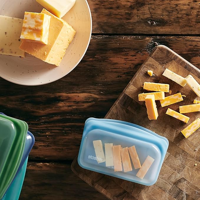Stasher Premium Silicone Reusable Food Storage Snack Bag, Blue, Microwave, Sous Vide, Dishwasher, Oven and Freezer Safe, BPA Free, Leak-free, Eco-friendly, 12 Oz