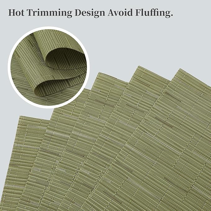 Leetaltree Pea Green Placemats Set of 12 - Heat Resistant Non-Slip Place mats for Dining Table, Washable Durable PVC Vinyl Woven Table Mats（Pea Green, 12）