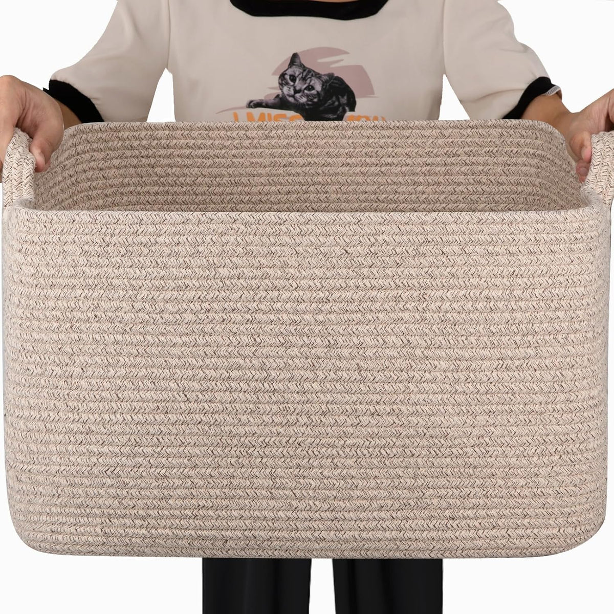 65L Large Storage Basket, Cotton Rope Woven Blanket Basket, Toy Storage for Baby Room, Living Room, Brown
