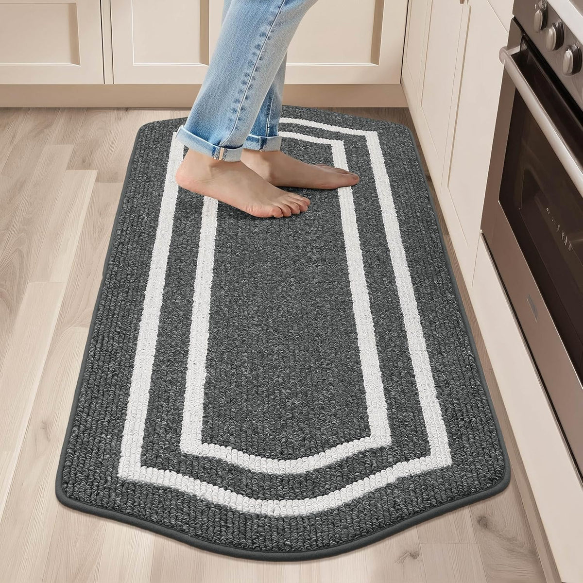 COSY HOMEER Long Kitchen Floor Mats for in Front of Sink Super Absorbent Kitchen Rugs and Mats 24"x48" Non-Skid Kitchen Mat Standing Mat Washable,Polypropylene,Dark Grey,Frame