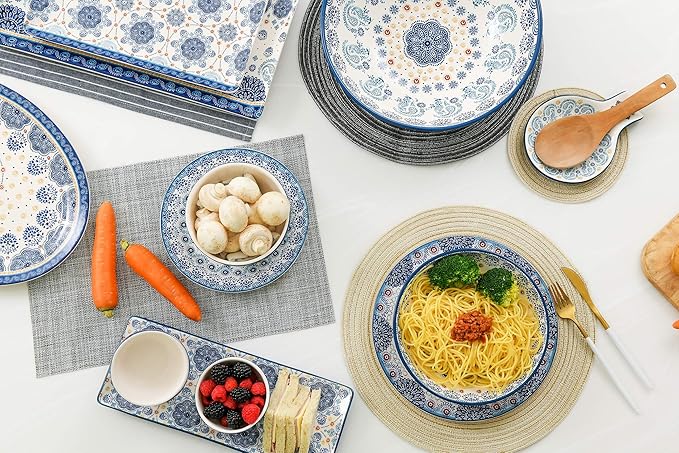 Bico Blue Talavera Dinner Plates Set of 4, 11 Inch Large Ceramic Plates for Pasta, Steak, Stylish Serving Dishes, Microwave and Dishwasher Safe, Gift for Housewarming and Thanksgiving