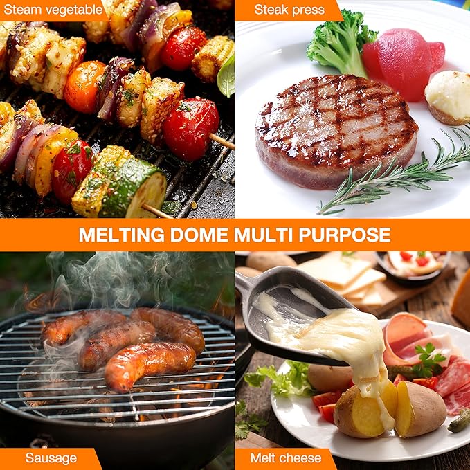 Stanbroil Melting Dome & Grill Press Kit- Stainless Steel Basting Cover Cheese Melting Dome with Cast Iron Burger Bacon Press for Flat Top Griddle Grill Indoor/Outdoor