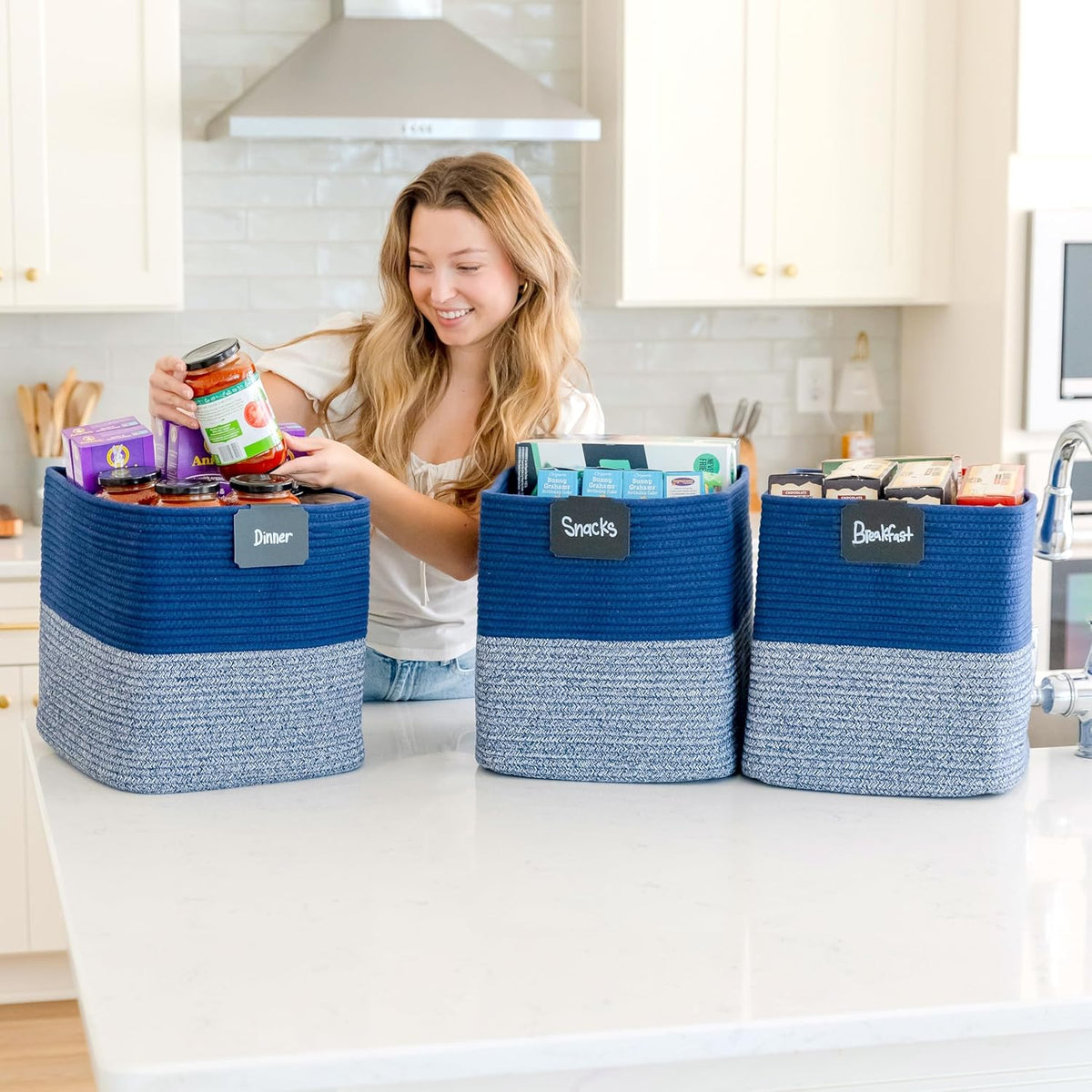 NaturalCozy 13x15x13 Kallax Storage Cubes Bins, 3 Pack | Cotton Rope Cube Storage Bin Woven Baskets for Organizing | Kallax Insert Storage Baskets for Shelves Organizer, Kids Toy, Closet Baby Nursery