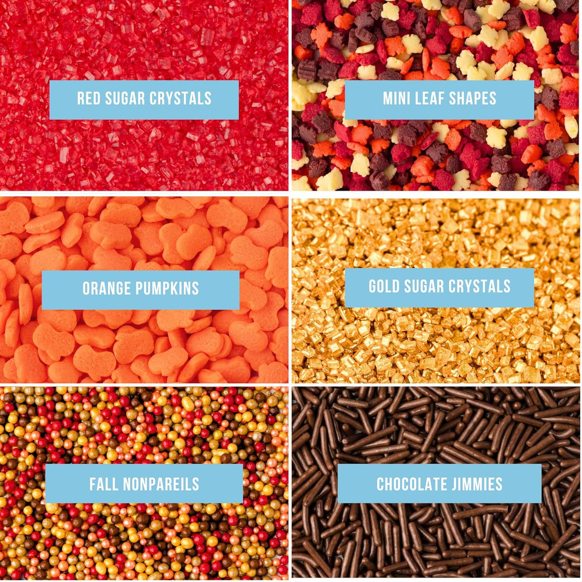 Sweets Indeed Sprinkles 6 Cell Edible Sprinkle Mix Jimmies Perfect for Cake Decorations Baking Ice Cream Cookies Cupcake Topper (Fall)