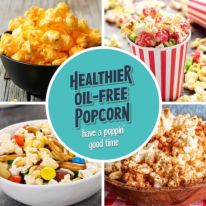 Nostalgia Air Popper Popcorn Maker - Oil-Free Popcorn Machine Pops Up To 16 Cups with Hot Air for Movie Night Snacks - Aqua Popcorn Popper with Swirling Air Chamber & Measuring Cup for Precise Popping