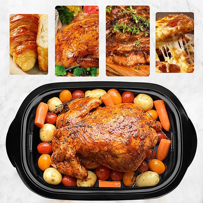 Roaster Oven, 20Qt Turkey Roaster Oven with Self-Basting Lid, 1450W Electric Roaster Pan with Cool-Touch Handles, Stainless Steel with Removable Pan and Rack, Silver