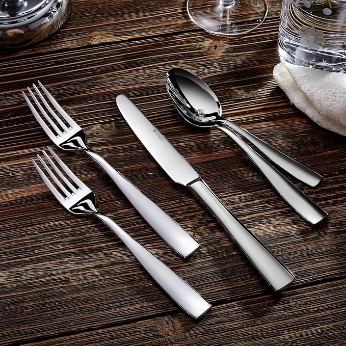 KEAWELL Premium 4-Piece Louis Spoon Set, 18/10 Stainless Steel, Squared Edge, Smooth Finish, Dishwasher Safe (6.4" Teaspoon)