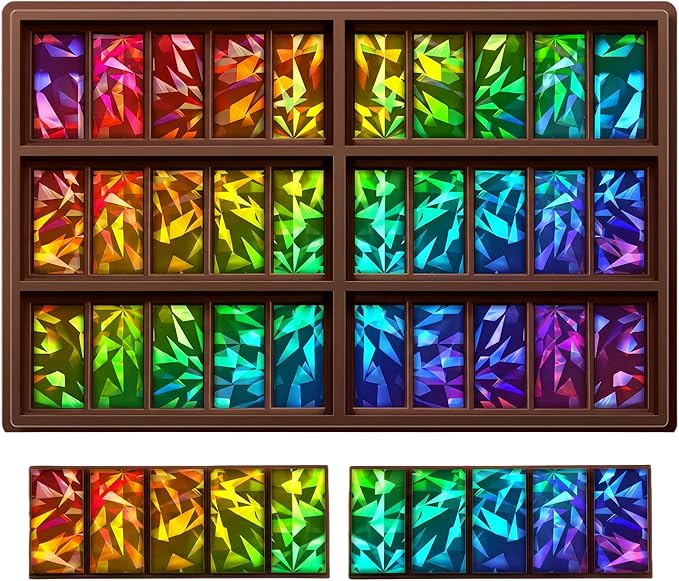 Ziliny Diamond Holographic Chocolate Bar Mold Silicone, Rainbow Light Effect Chocolate Bar Deep Thick Molds for DIY Candy Dessert Baking, Candy, Wax Melts, Cake Decoration (Rectangle)