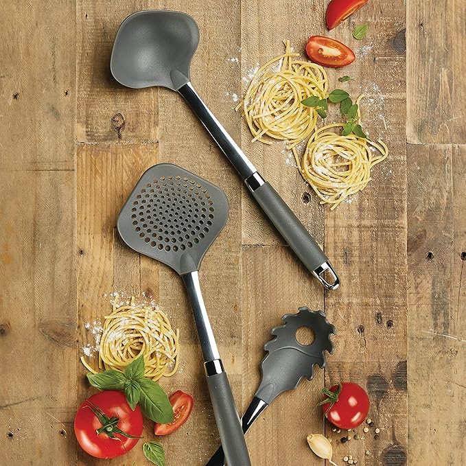 Anolon Gadgets Utensil Kitchen Pasta Cooking Tools Set, 3 Piece, Graphite Gray