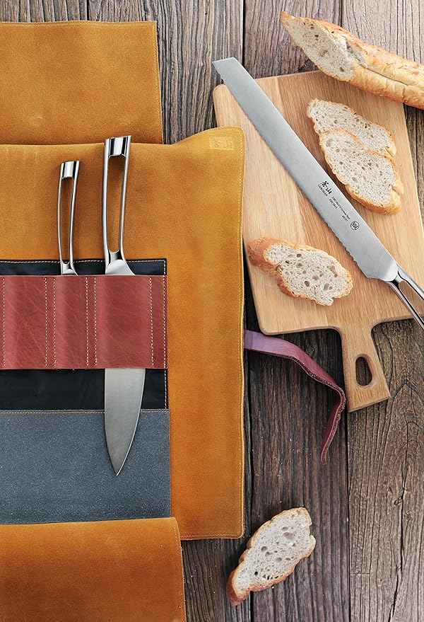 Cangshan N1 Series 4 Piece Leather Roll Knife Set, Silver